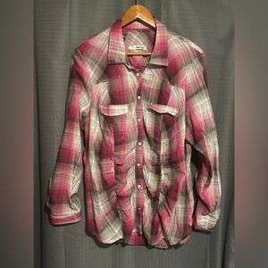 Maurices Pink and Gray Plaid Sheer Button Up with Matching Tank - 2 piece set